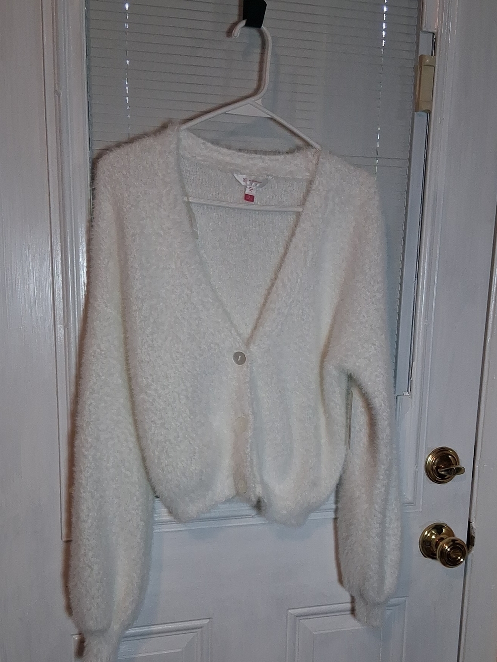 No Boundaries Creamy White Fuzzy V-Neck Button Cardigan